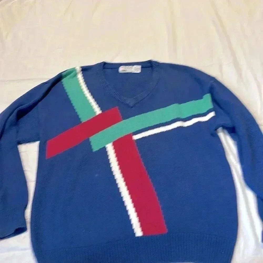 Vintage Par Four Golf Sweater blue size large. V neck